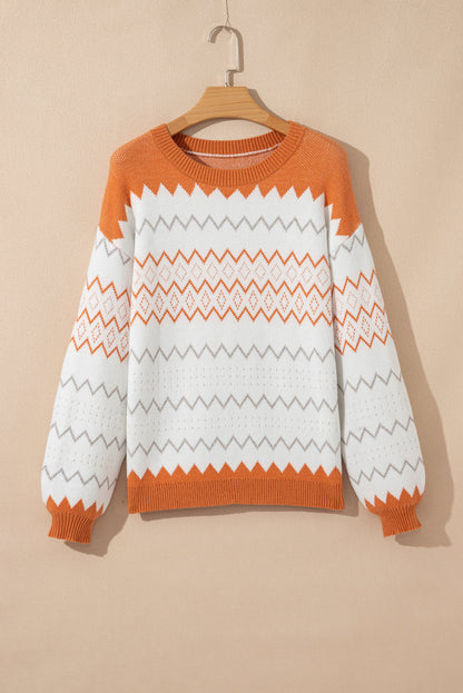 Daphne Zickzack Gestrickter Pullover Sweater