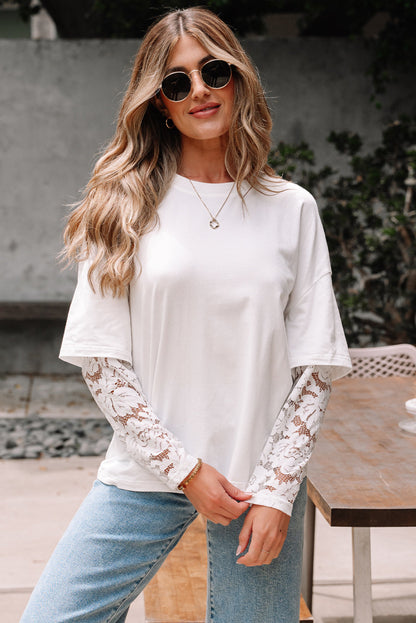 Hallie Spitzen-Longsleeve mit Einsatz und überschnittenen Schultern