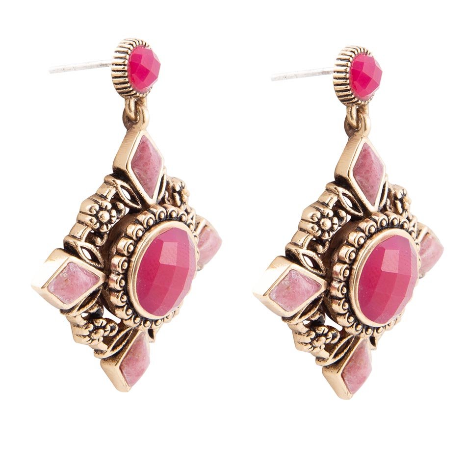 Veredelte rosa Quarz goldene Stecker-Ohrringe mit Anhänger