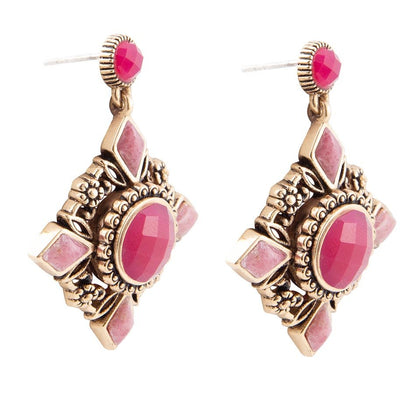 Veredelte rosa Quarz goldene Stecker-Ohrringe mit Anhänger