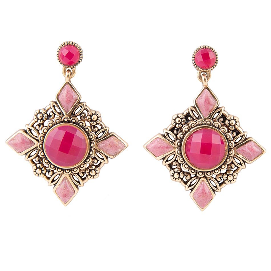 Veredelte rosa Quarz goldene Stecker-Ohrringe mit Anhänger