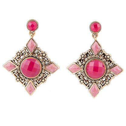 Veredelte rosa Quarz goldene Stecker-Ohrringe mit Anhänger