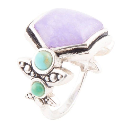 Anello in argento sterling con quarzo viola Emile e turchese blu