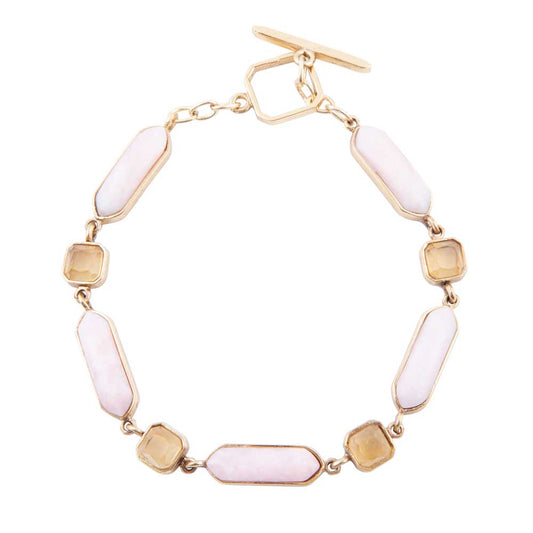 Bracciale con chiusura a T dorata in opale rosa Etta e quarzo giallo