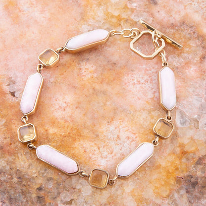 Bracciale con chiusura a T dorata in opale rosa Etta e quarzo giallo