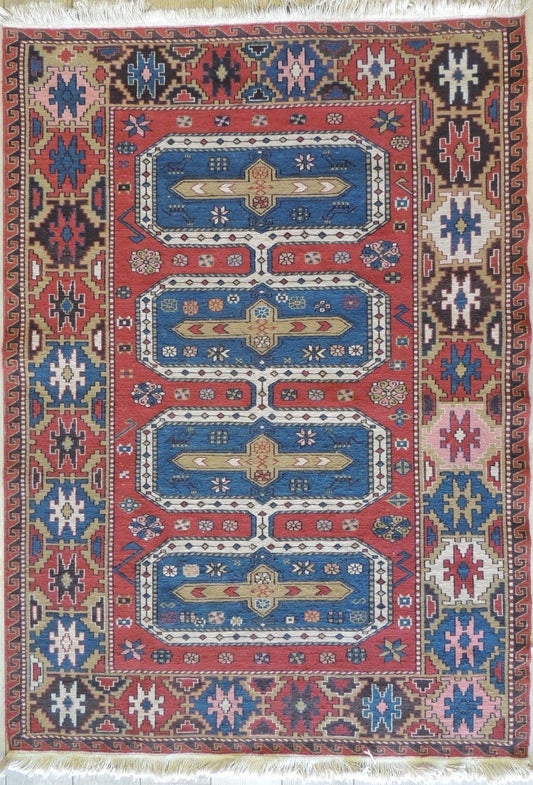 Tapis d'aire Soumak vintage exquis noué à la main 6x4 pieds