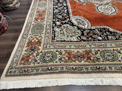 Persian Rug 11x13, Semi Open Field, Soft Wool Pile, Vintage Persian Carpet, Persian Tabriz Tabatabai