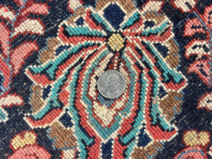 Square Persian Sarouk Rug 11x11 ft, Rare Size, Hand Knotted Wool Floral Allover Red Persian Carpet, Handmade Antique Rug