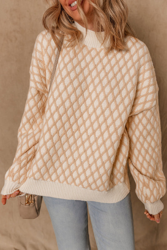Sweter dzianinowy Ximena Rhombus z fakturą