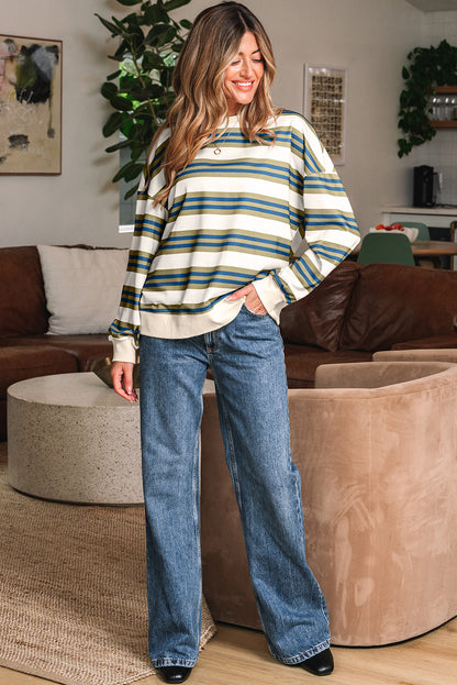 Rose gestreifter Pullover mit Rundhalsausschnitt