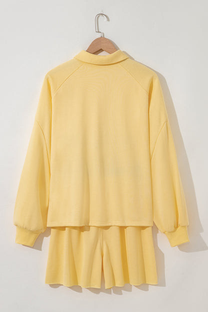 Kylie Knopfleistenkragen Oversize-Pullover und Shorts 2-teiliges Outfit