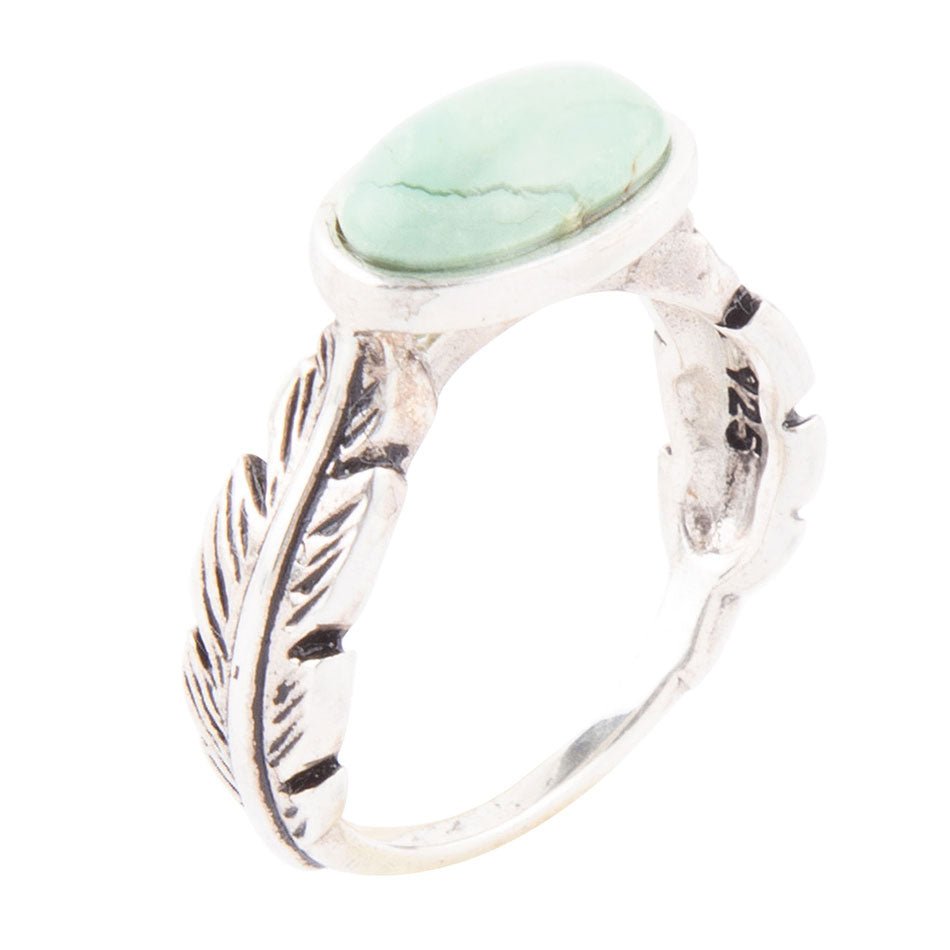 Anello in argento sterling e turchese verde piuma