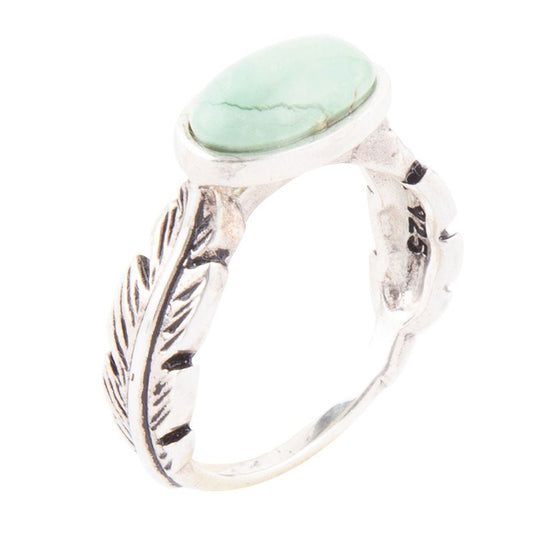 Anello in argento sterling e turchese verde piuma