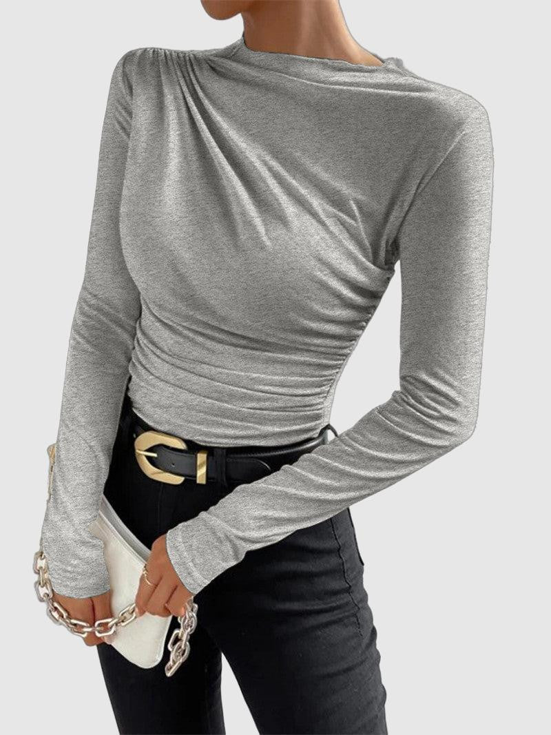 Camicia a maniche lunghe drappeggiata asimmetrica