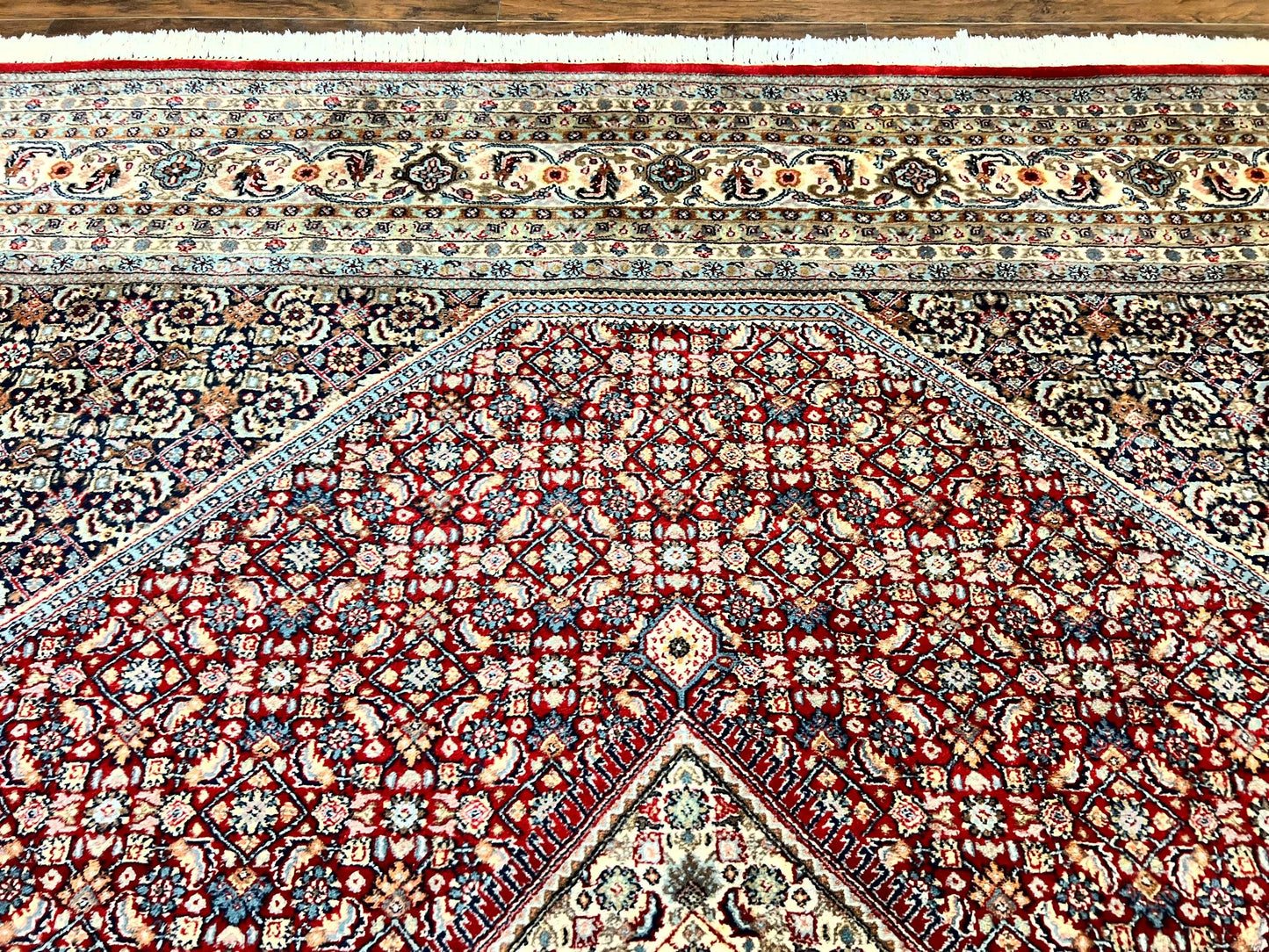 Square Indo Persian Bidjar Rug 10x10, Red, Handmade Vintage Wool Carpet