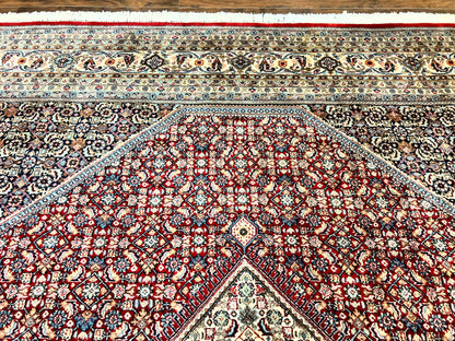 Square Indo Persian Bidjar Rug 10x10, Red, Handmade Vintage Wool Carpet