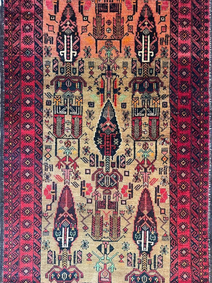 Fine Vintage Wool Baluch Rug 6x4 ft