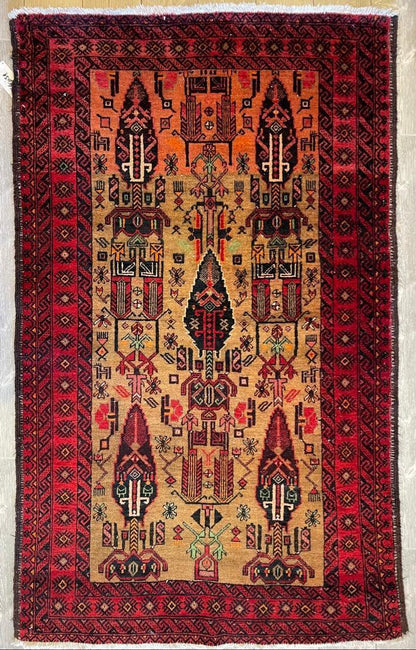 Tapis Baloutche en Laine Vintage Fin 6x4 pieds