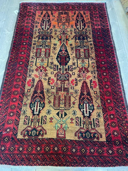 Tapis Baloutche en Laine Vintage Fin 6x4 pieds