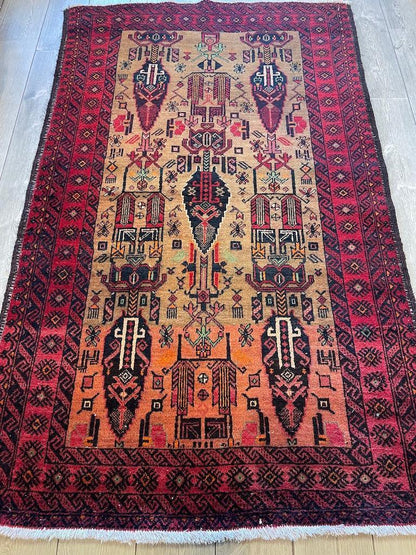 Tapis Baloutche en Laine Vintage Fin 6x4 pieds