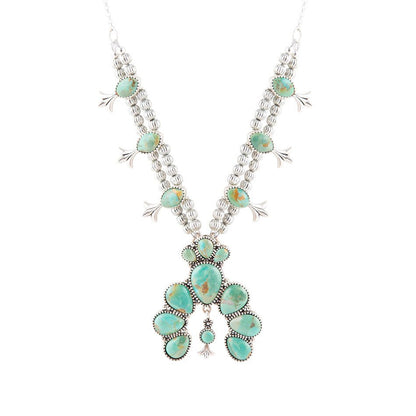 Squash Blossom Statement Blå Turkos och Sterlingsilver Halsband