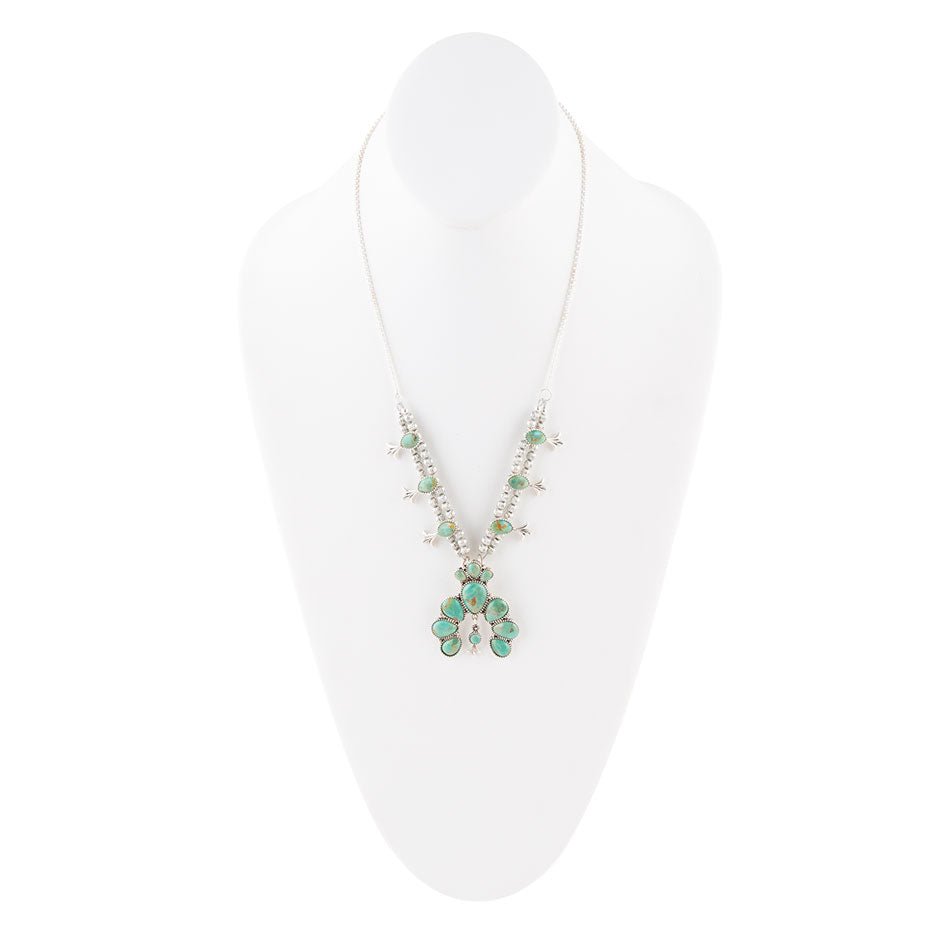 Squash Blossom Statement Blå Turkos och Sterlingsilver Halsband