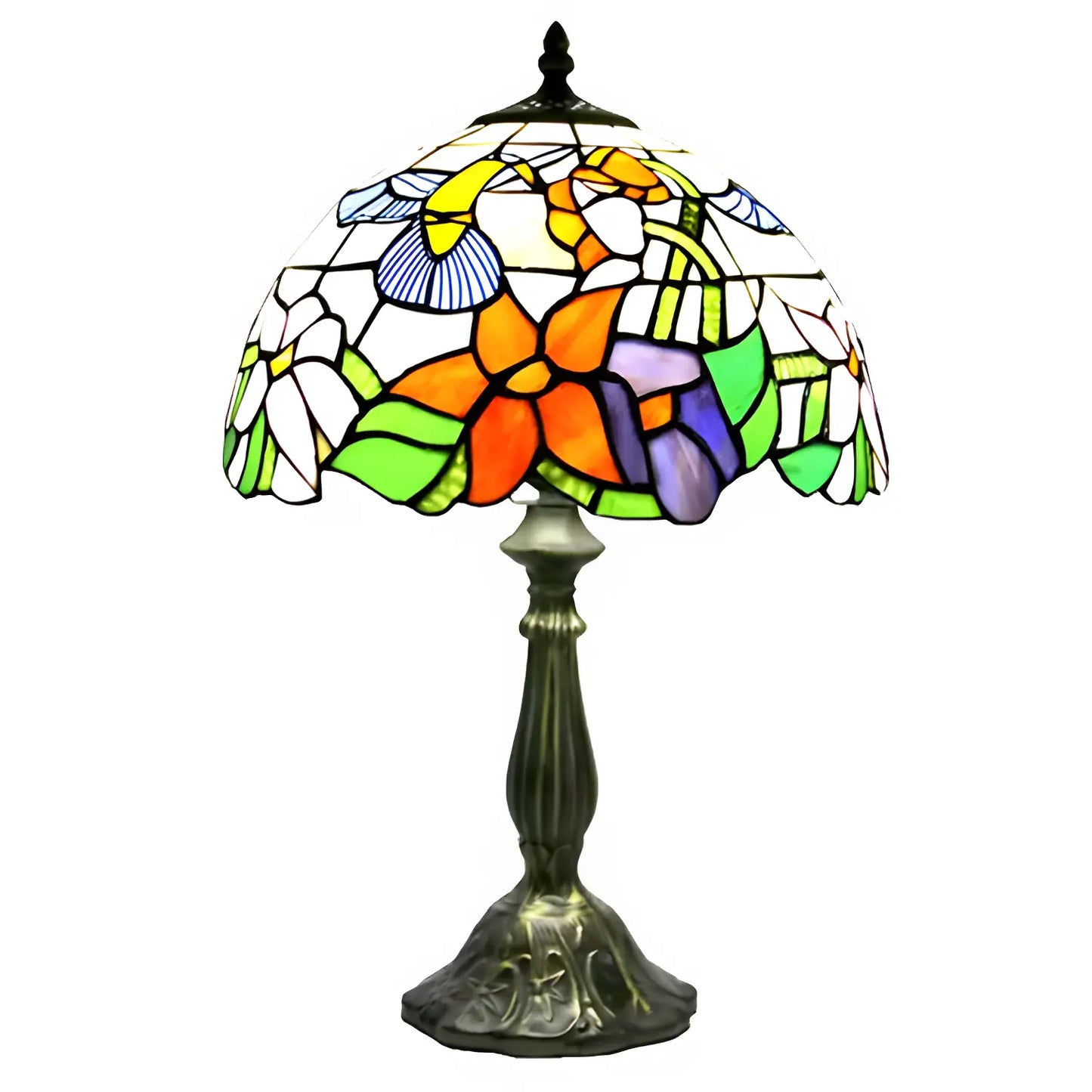Elegante lampada Tiffany da tavolo in vetro a forma di fiore
