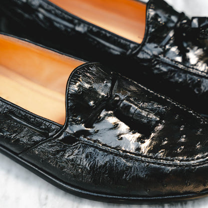 13-581-BLK FRANCO Ostrich Tassel Loafer, Black