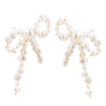 Freshwater White Pearl Bow Post Earrings