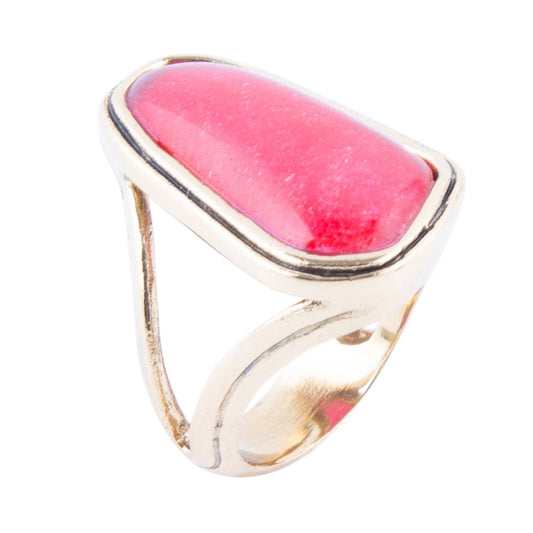 Rosa fuchsia agat och gyllene abstrakt ring