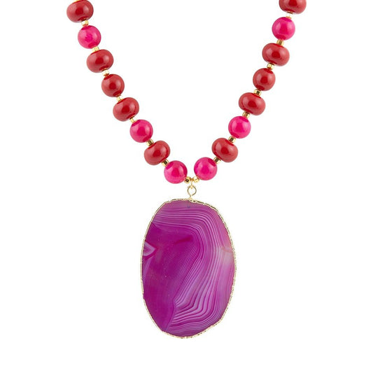 Collana con pendente in agata viola tramonto fucsia