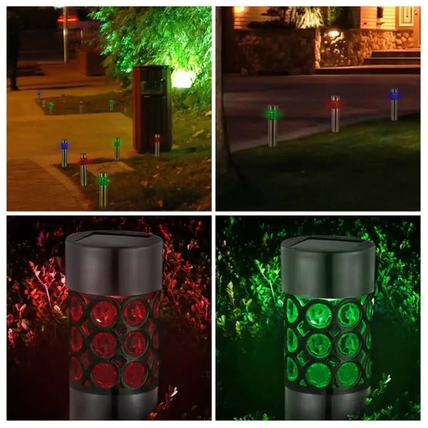 Trädgårdssolarlampor med RGB-belysning och rostfritt stålkonstruktion