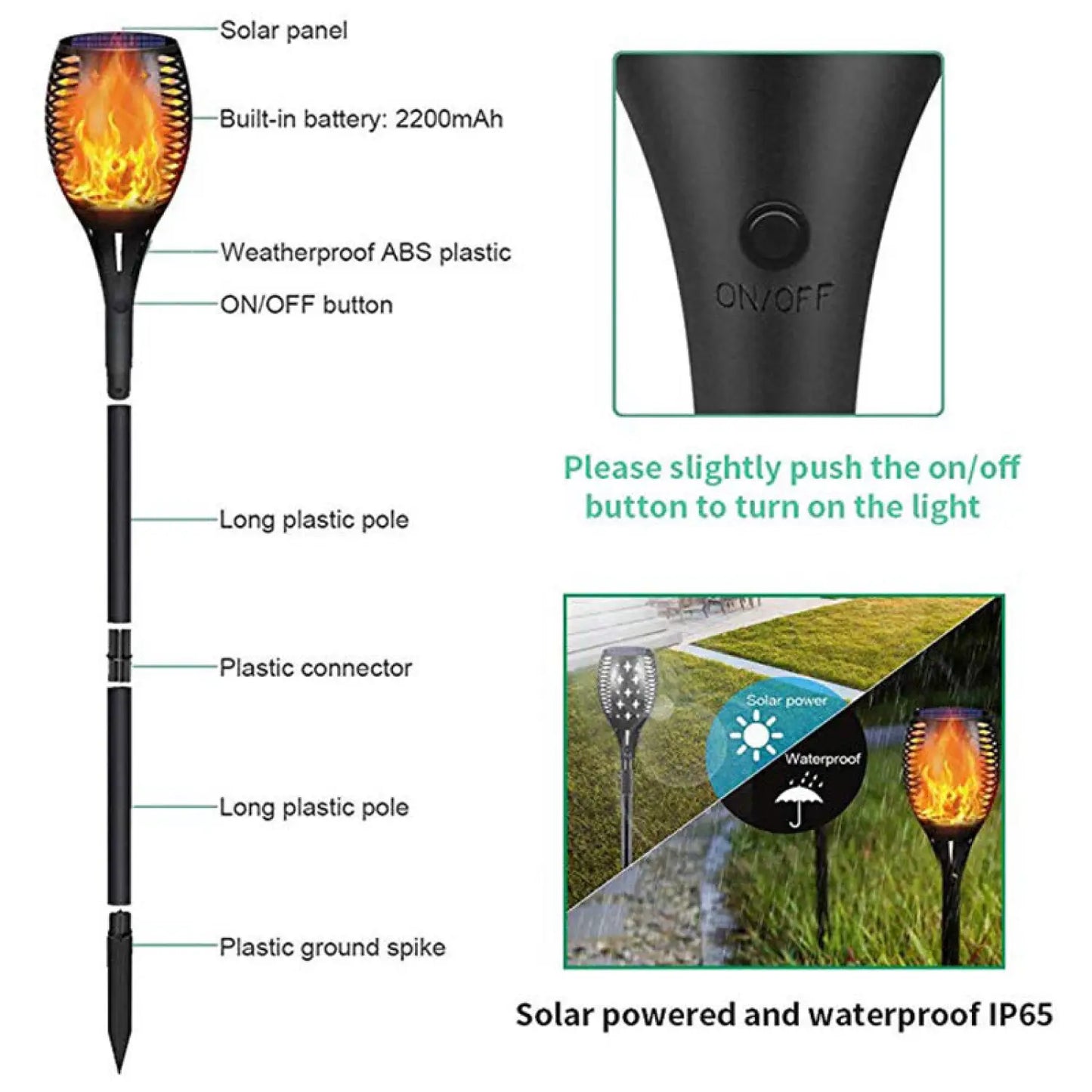 Trädgårdssolarlampa med 96 LED-lampor och fackeleffekt för utomhuslandskapsdekoration