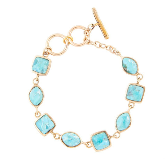 Bracciale con maglia dorata martellata in turchese blu genuino