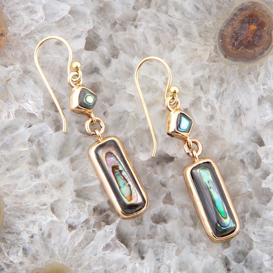 Orecchini a goccia dorata con abalone Geo Blue