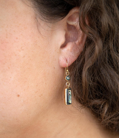 Orecchini a goccia dorata con abalone Geo Blue