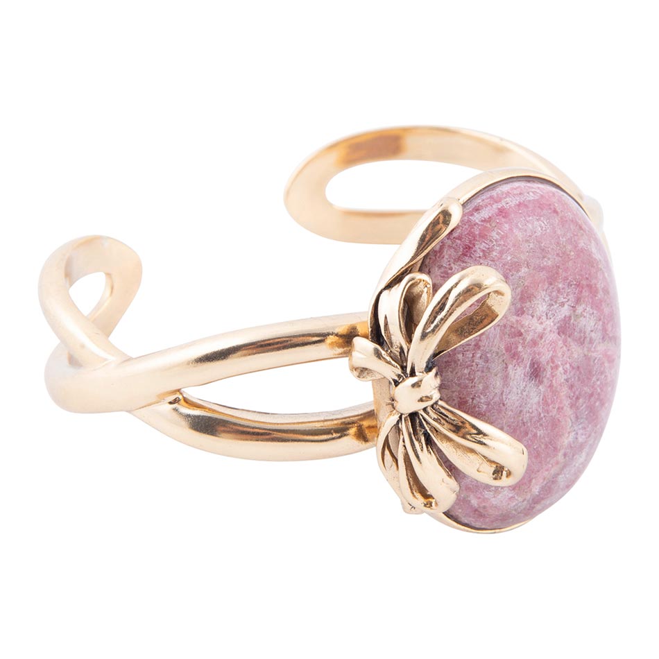 Gifted Roze Rhodoniet Gouden Strik Manchetarmband
