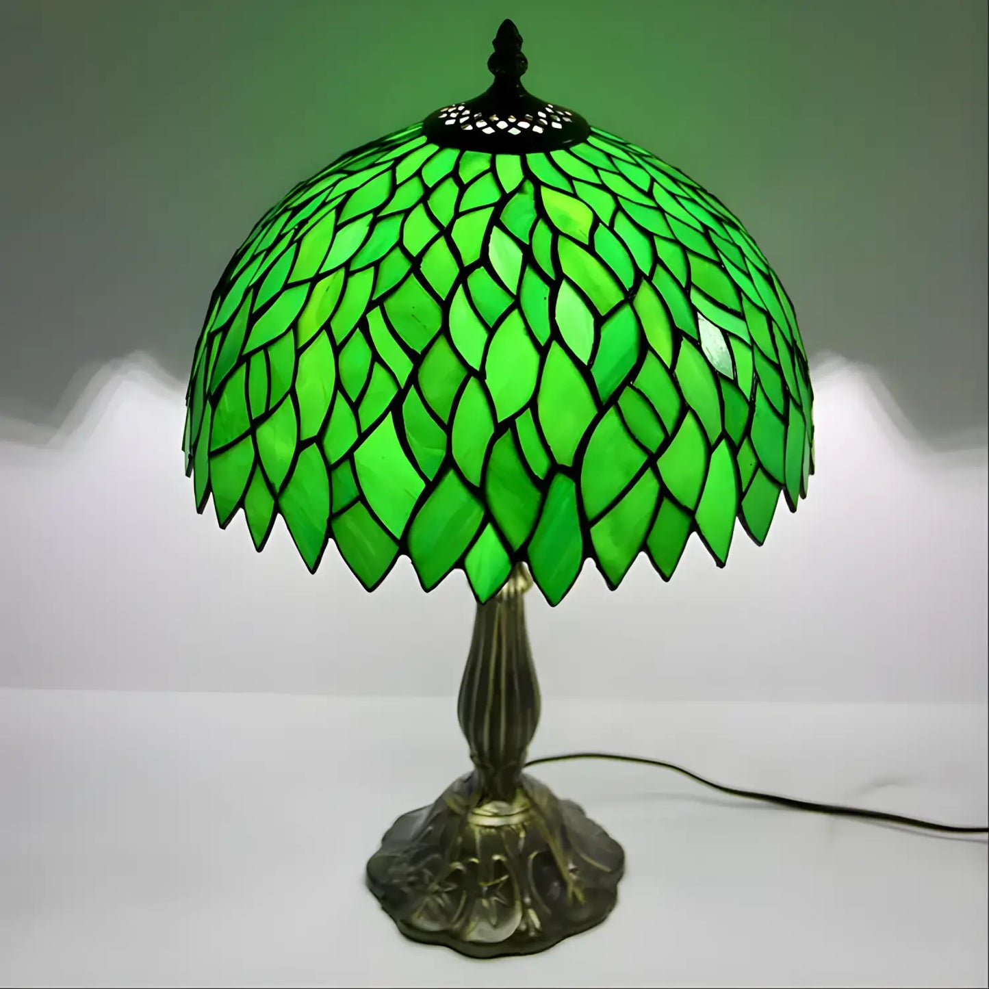 Grön Löv Liten Tiffany Lampa | Glas Bordslampa