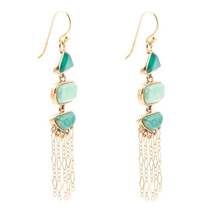 Green Multi Stone Golden Drop Earrings