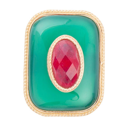 Anello a fascia dorato con pietra rossa impilata in onice verde