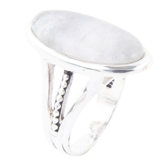 Anello ovale in quarzo grigio e argento sterling