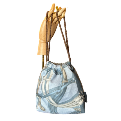 Equestrian Gray Vintage Scarf Drawstring Crossbody Bag