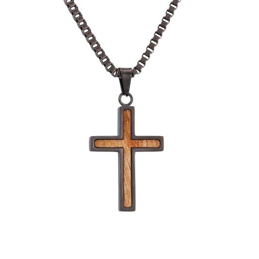 Halsband med kors i gumträ - Gunmetal