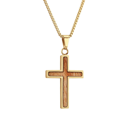Halsband med kors i gumträ - gult guld