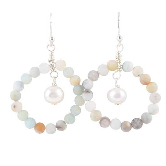 Orecchino Halo - Amazonite e Perla