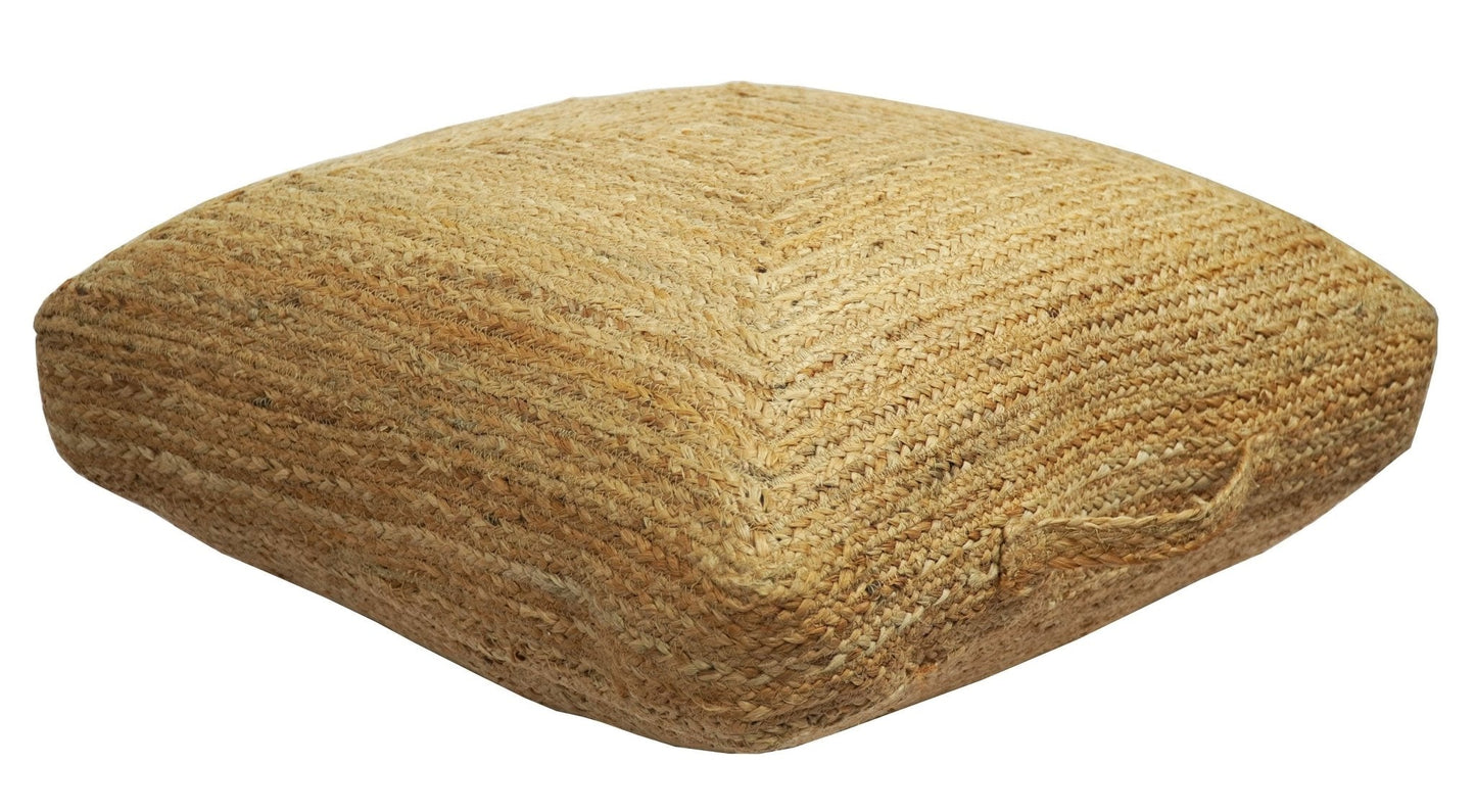 Natural Brown Jute Square Pouf, Hand Braided boho Pouf Ottoman Footstool, Side table, Floor Pillow, Foot Rest, Living Room, Bedroom | JP4