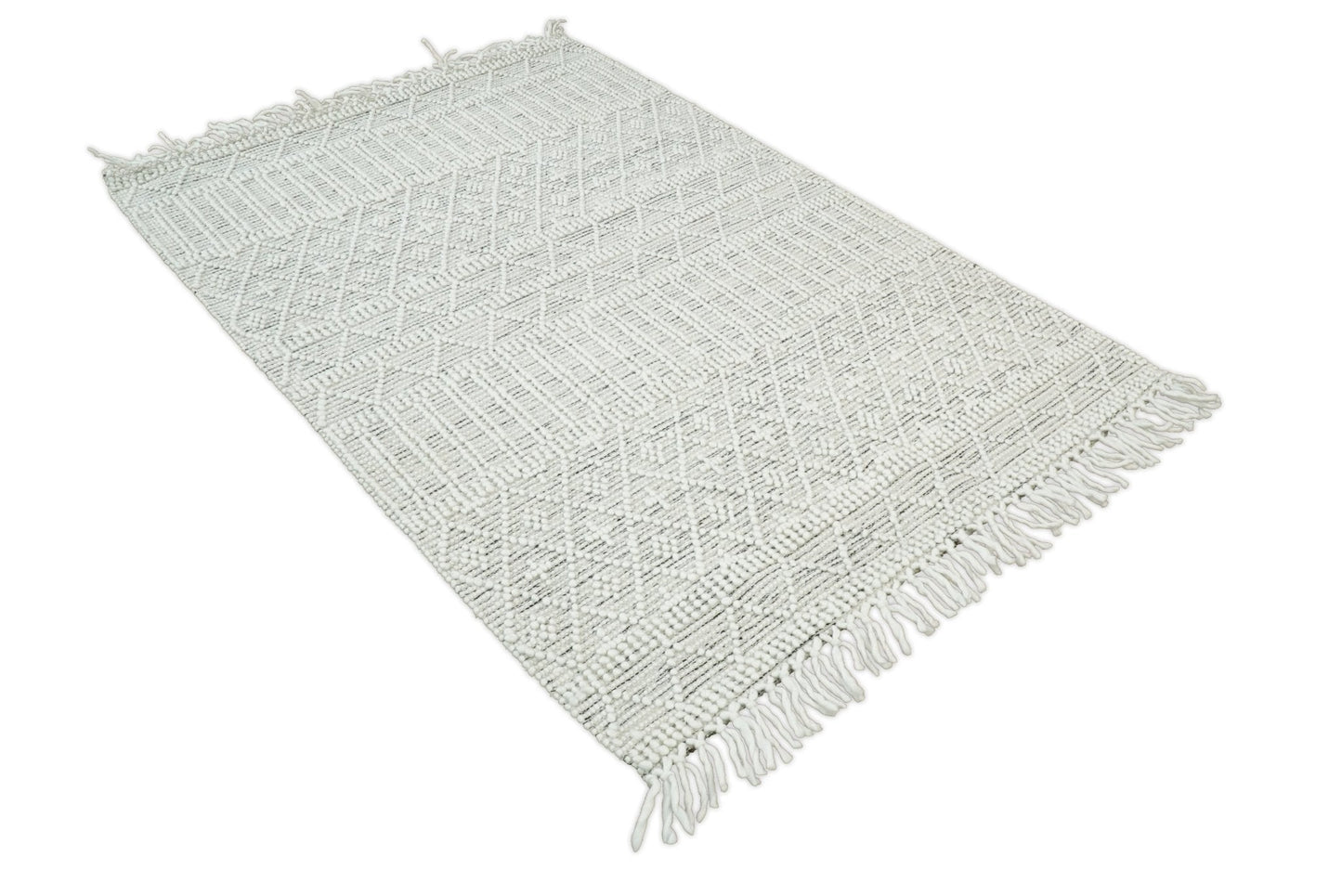 Flatwoven Dhurrie Woolen Chunky and Soft White Wool Area Rug, Living Room and Kids Rug | CAL1