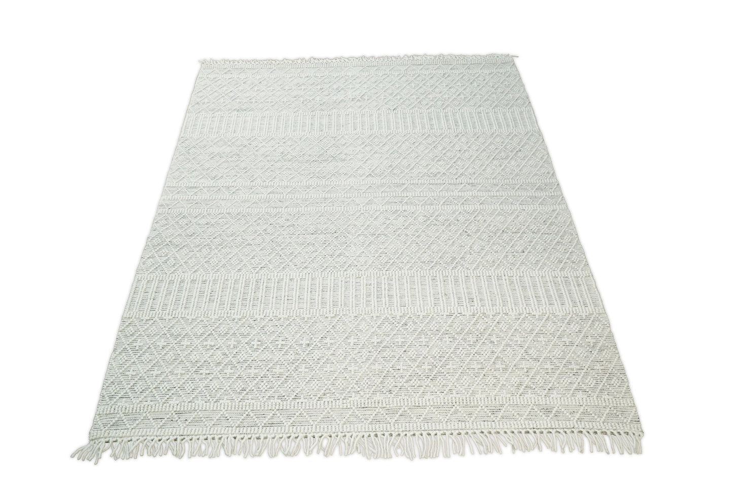 Flatwoven Dhurrie Woolen Chunky and Soft White Wool Area Rug, Living Room and Kids Rug | CAL1