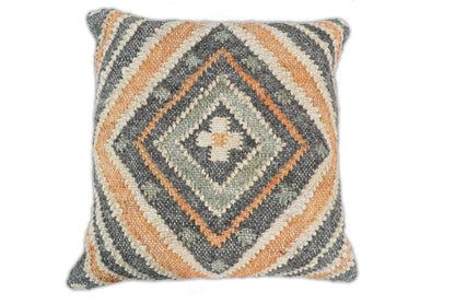 Hand Woven Boho Rust and Charcoal Jute and Wool Tribal Accent  Pillow, Cushion | PL11