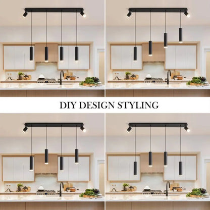 Lampada a sospensione per isola cucina moderna con faretti regolabili in alluminio